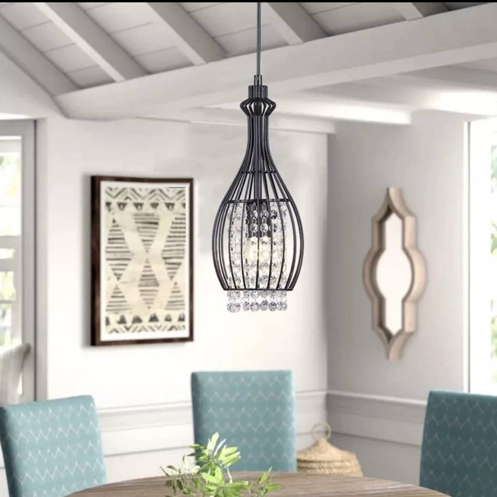 Modern Industrial Crystal Ceiling Pendant Hanging Light E26 Adjustable Height